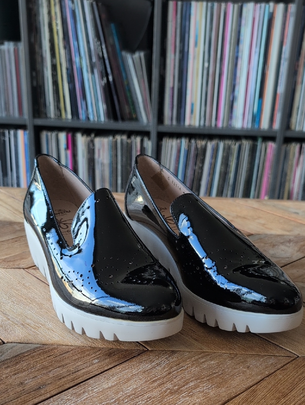 Wonders Patent Black Platform Slip-On Mules with White Sole - Never Worn!